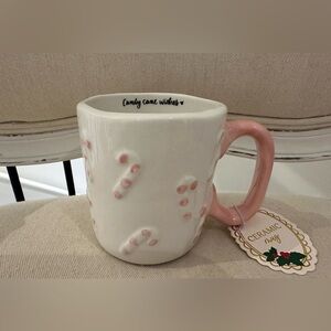 NWT Ceramic Mug with Pink Candy Cane Design